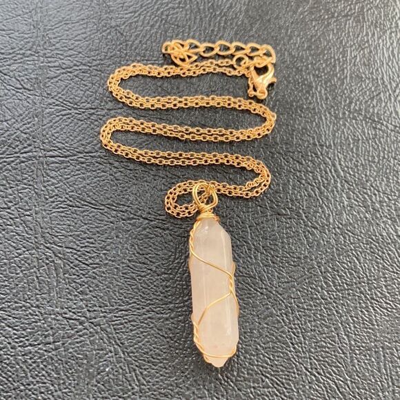 Men’s Handmade White Pink Healing Hexagon Pendant Necklace - Boho Spiritual - Picture 4 of 9